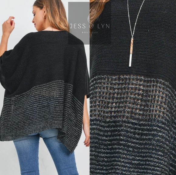 🆕RAYA- Black Oversized Two Tone Knit Sweater w/Wide Sleeves - Picture 2 of 12